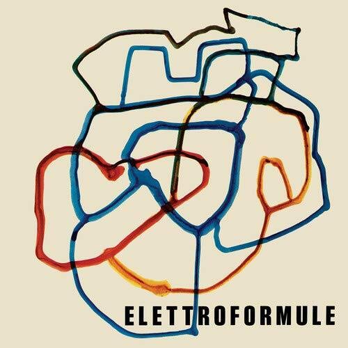 Abstract colorful lines and shapes over a beige background, album cover.