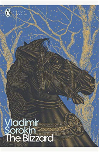 Book cover: black horse head with gold detailing on a blue background.