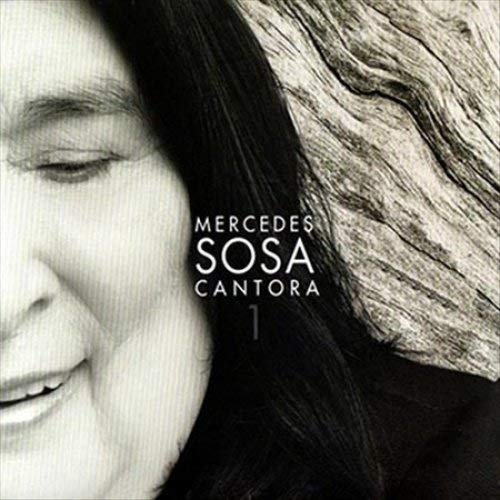 Black and white portrait of Mercedes Sosa, album cover for "Cantora 1".