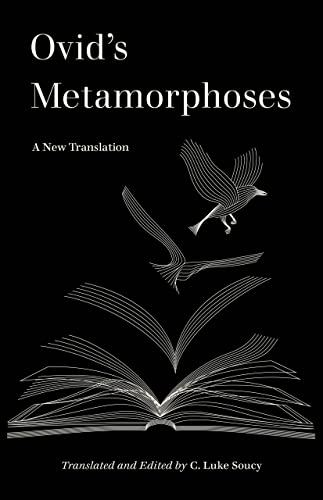 Book cover: “Ovid’s Metamorphoses” with a bird flying from open pages.