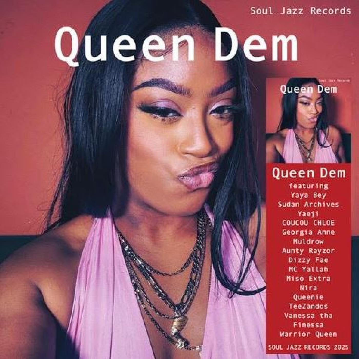 CD cover featuring a woman in a pink top with a tracklist sidebar.
