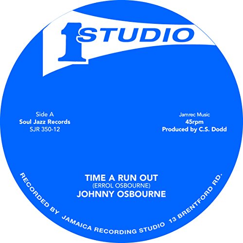 Blue vinyl record label with white text: “STUDIO ONE” and song titles.