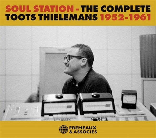 CD cover featuring Toots Thielemans’ portrait with vintage recording equipment.