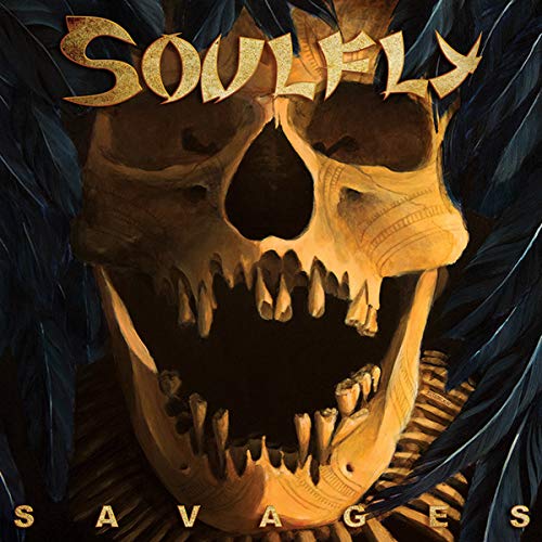 Album cover showing a large, yellowed human skull surrounded by dark feathers.