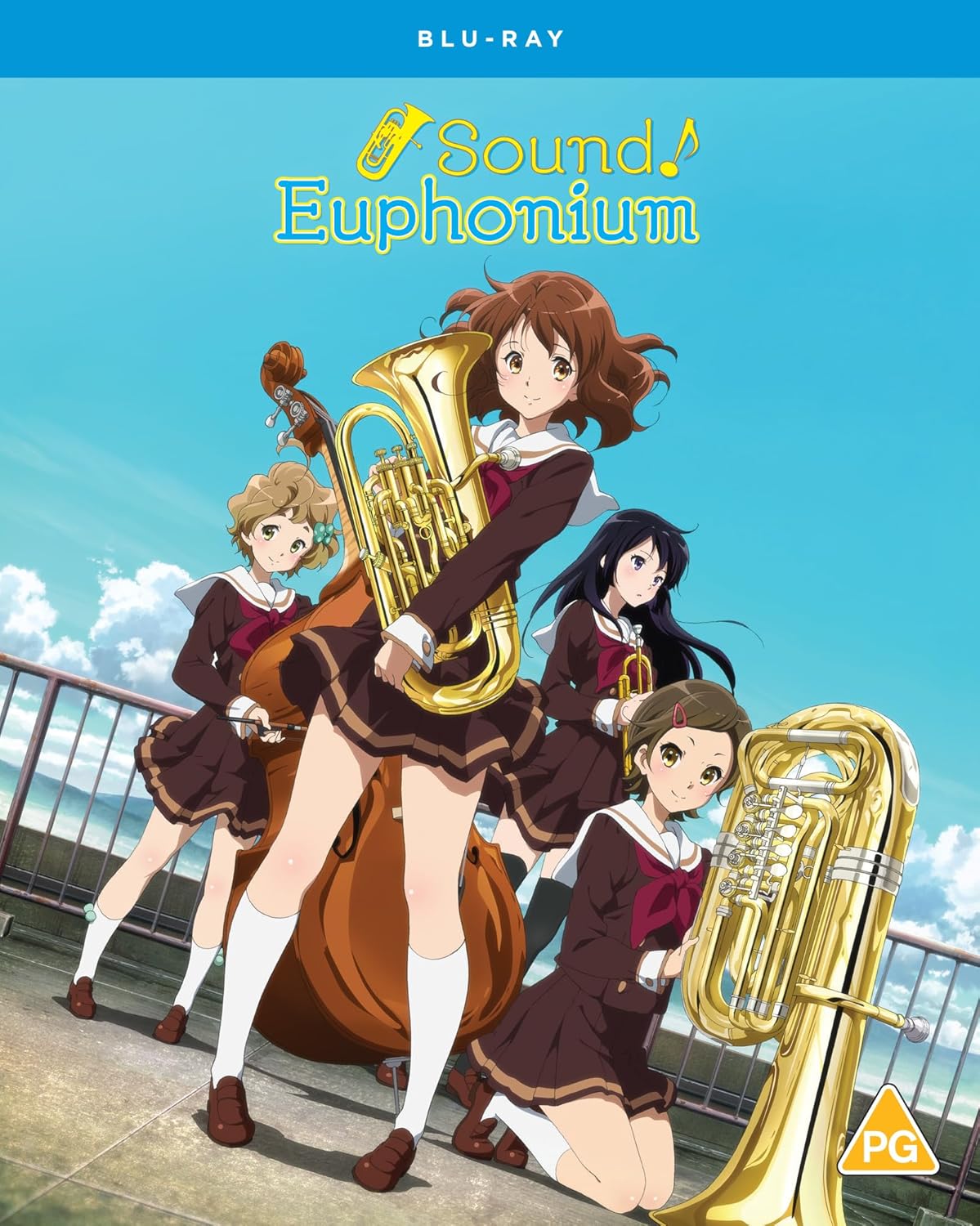 Blu-ray cover for anime *Sound! Euphonium* featuring four female musicians.