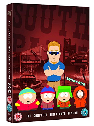 South Park Season 19 DVD cover featuring cartoon characters and a red background.