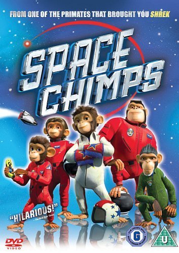 Space Chimps" DVD cover featuring three cartoon chimpanauts in spacesuits.