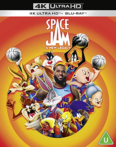 Space Jam: A New Legacy" Blu-ray cover featuring LeBron James and Looney Tunes characters.