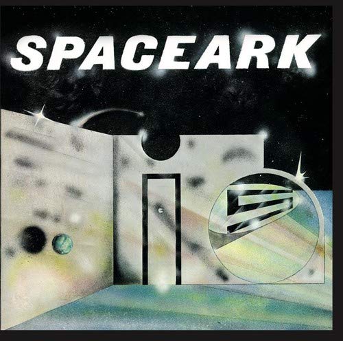 "Album cover with 'SPACEARK' title, futuristic space scene, and CD case cutout."