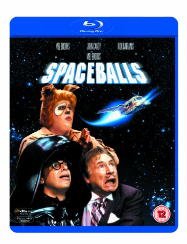 Spaceballs Blu-ray cover featuring characters against a starry space background with a flying vehicle.