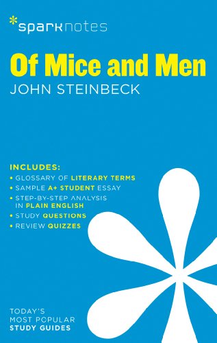 SparkNotes study guide cover for Of Mice and Men by John Steinbeck on blue.