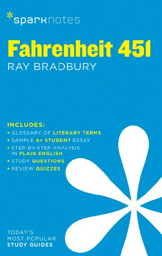 SparkNotes guide for Ray Bradbury’s *Fahrenheit 451*, blue cover with white flower.