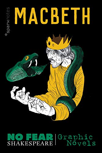 Macbeth graphic novel cover with a crowned man and a green snake.