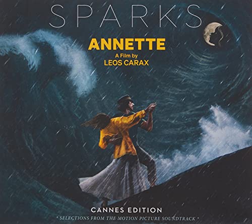 “Annette” soundtrack CD cover: couple dancing amidst stormy, swirling blue waves.