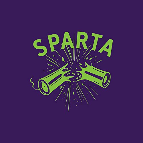 Green graphic of a breaking cylinder with the word SPARTA on a purple background.