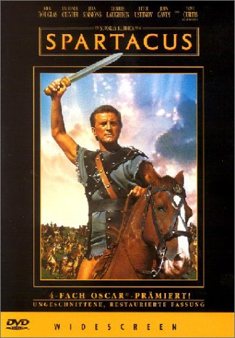 DVD cover for "Spartacus" featuring a gladiator on horseback raising a sword.