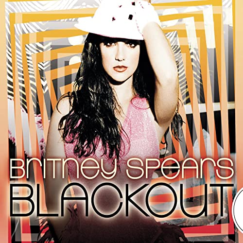 Britney Spears āBlackoutā CD cover with artist in pink and white hat.