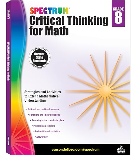 Spectrum Critical Thinking for Math, Grade 8 textbook with rainbow spine.