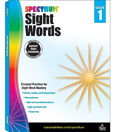 Spectrum Sight Words Grade 1 workbook with rainbow edge and starburst.