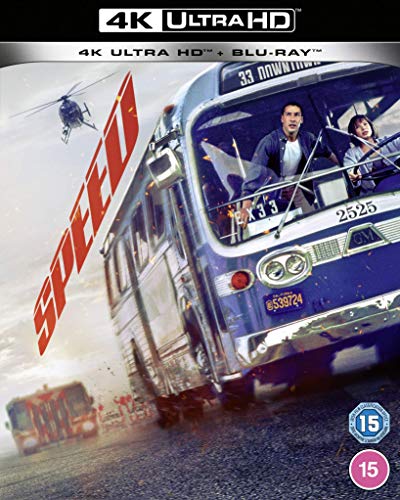 “Speed” 4K UHD Blu-ray cover featuring a bus chase with a helicopter.