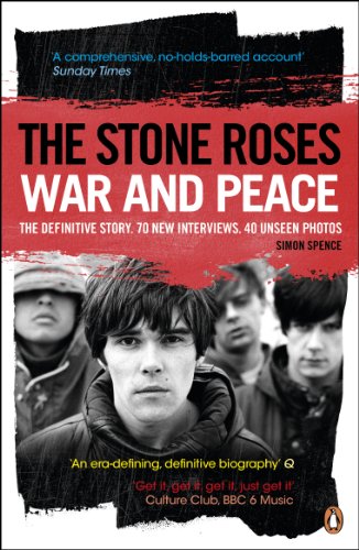 Book cover for “The Stone Roses: War and Peace” featuring band members.