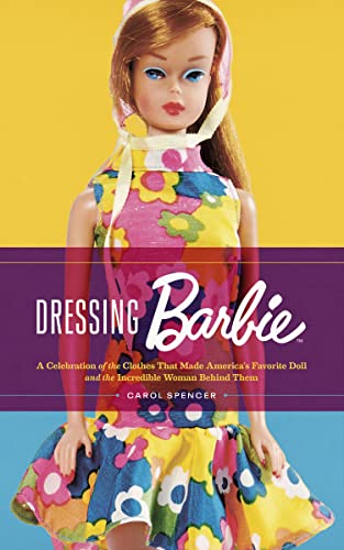 Vintage Barbie doll in floral dress on book cover, "Dressing Barbie.