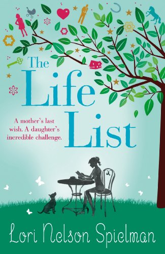 Book cover showing a woman reading at a table with a dog under a tree.