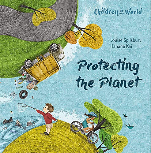 Book cover depicting children and environmental themes with trash and nature.