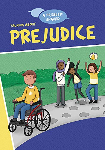 Book cover depicting diverse children in a park, discussing prejudice.