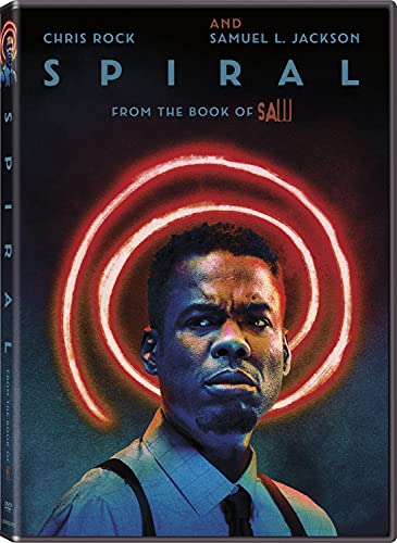DVD cover for "Spiral" featuring Chris Rock with a red spiral background.