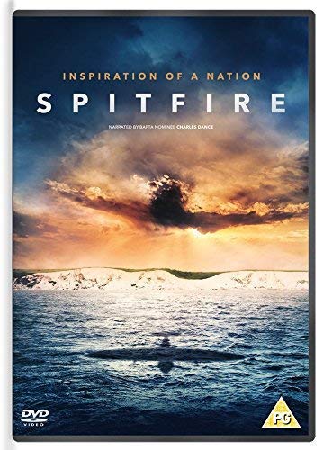 DVD cover for “Spitfire” featuring a plane silhouetted against a coastal sky.