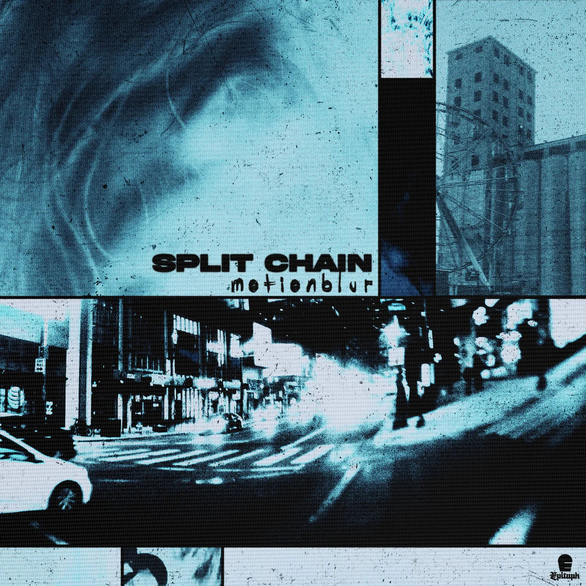Blue-toned collage featuring a blurred face, city buildings, and a motion-blurred street scene.