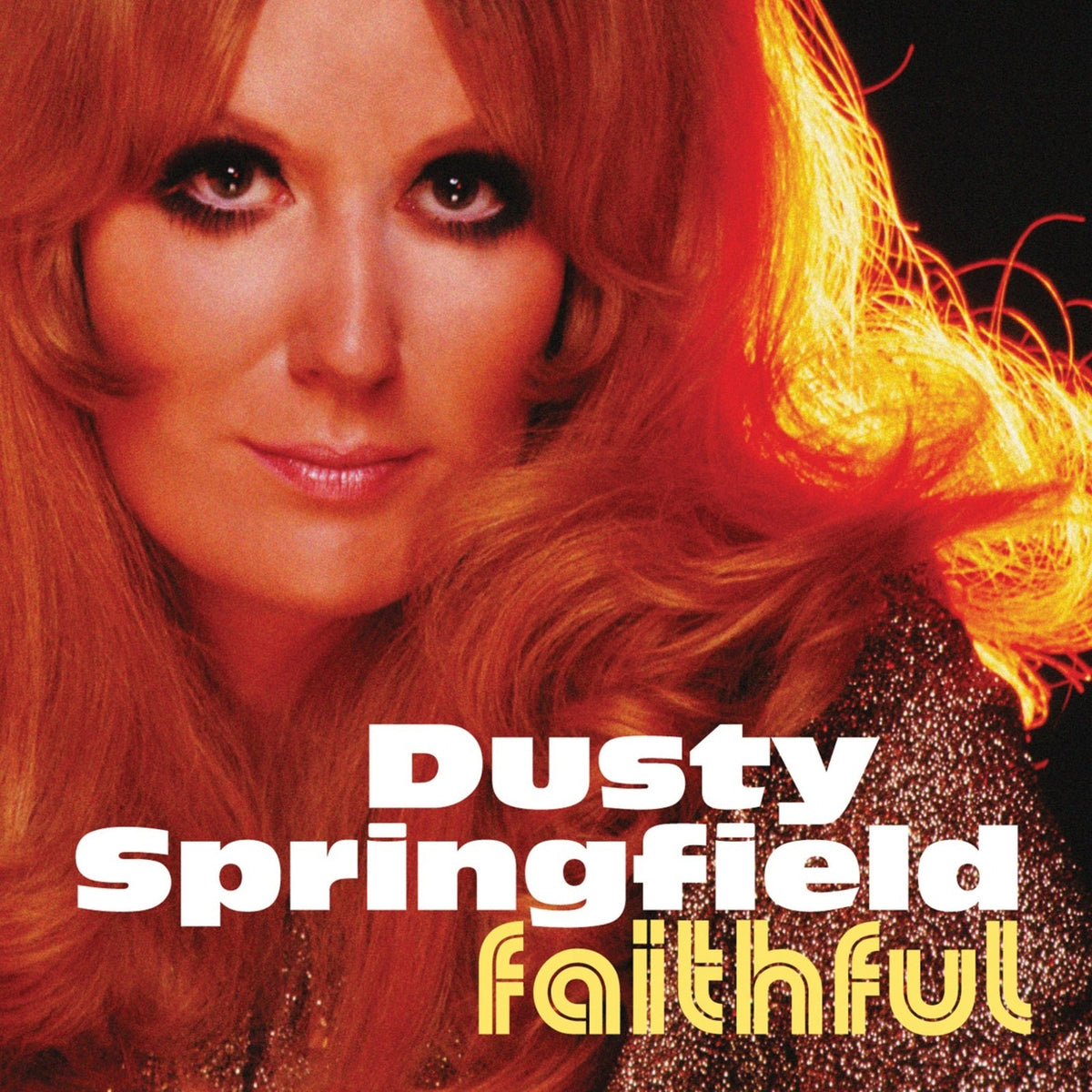 Dusty Springfield's "Faithful" album cover with a close-up portrait.