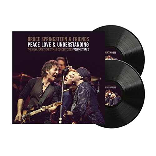 Bruce Springsteen album cover and two black vinyl records.