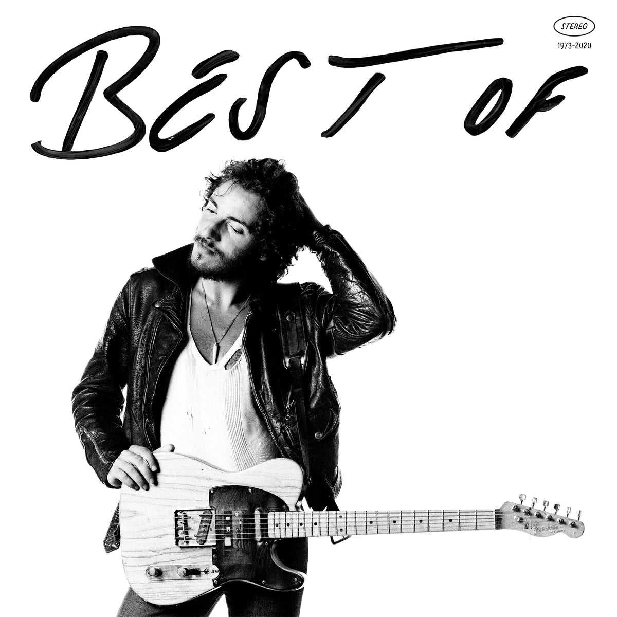 Black and white album cover featuring Bruce Springsteen with a guitar.