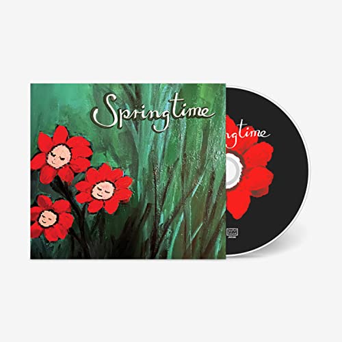 CD cover with red flower illustrations on a green, painted background.