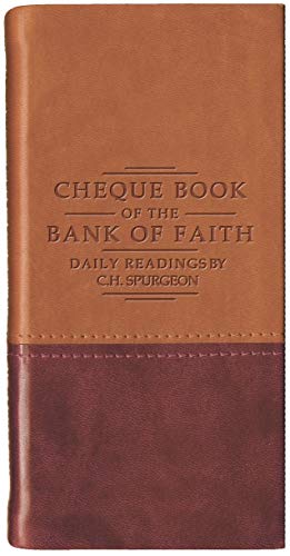 Tan and burgundy leather-bound book titled Cheque Book of the Bank of Faith.