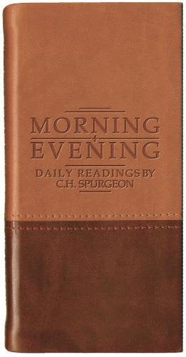 Tan hardcover book, “Morning and Evening” daily devotional readings.