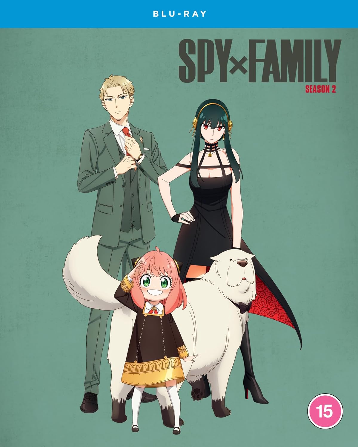 Spy x Family Season 2 Blu-ray cover featuring Loid, Yor, Anya, and Bond.