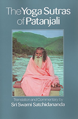 Book cover: “Yoga Sutras of Patanjali” with a portrait of a meditating guru.