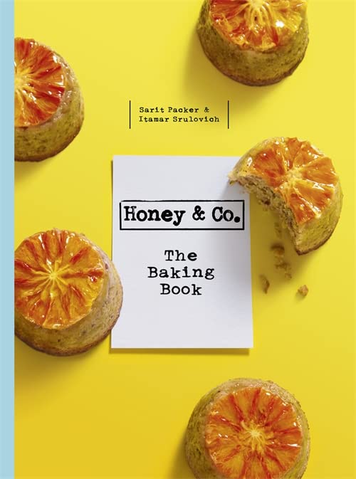 Cookbook cover with citrus cakes on a bright yellow background.