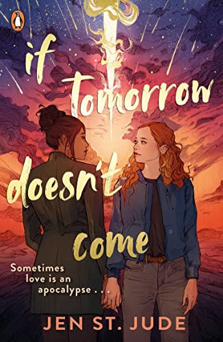 Book cover: two young women embrace against a fiery, starry sky.