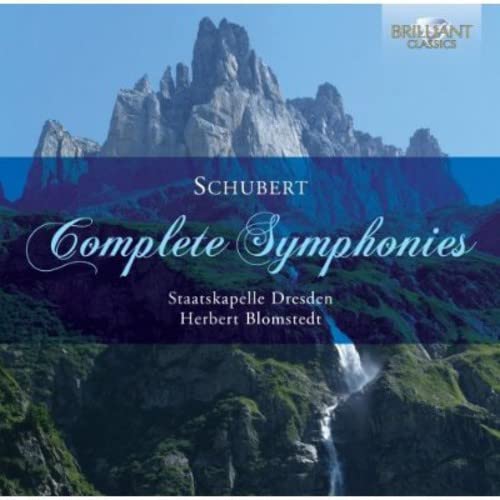 CD cover for Schubert’s Complete Symphonies with mountain and waterfall imagery.