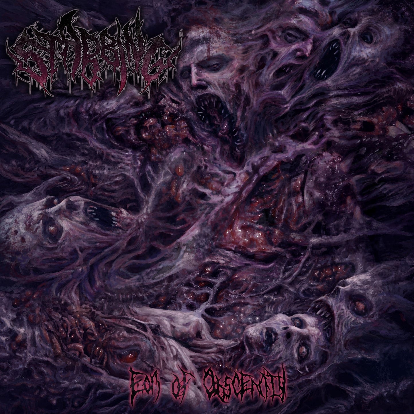 CD cover for “Stabbing - Eon of Obscenity” with grotesque, textured imagery.