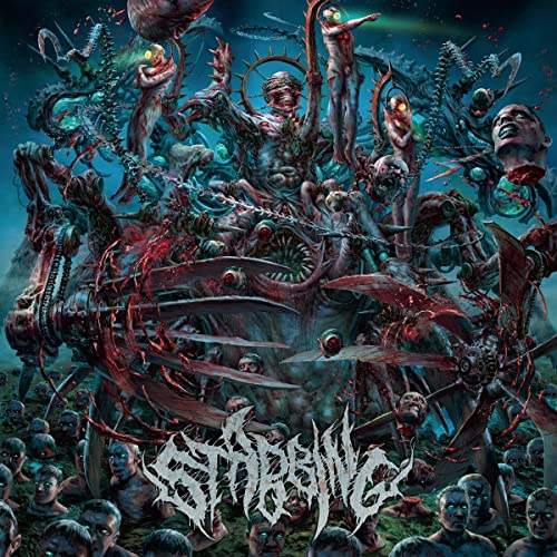 Dark, surreal album cover featuring grotesque figures and organic machinery.