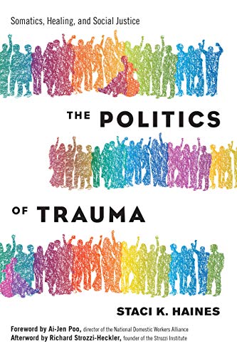 Book cover with colorful, sketched crowds and bold black text: "The Politics of Trauma.
