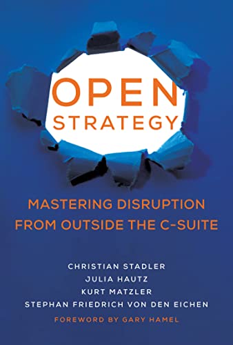 Book cover: "Open Strategy" with a shattered blue starburst design.
