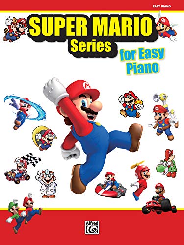 Super Mario Series for Easy Piano songbook cover featuring various Mario character illustrations.