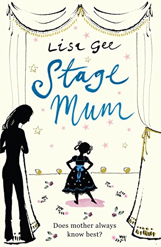 Book cover: silhouette of mother and daughter with stage curtains.
