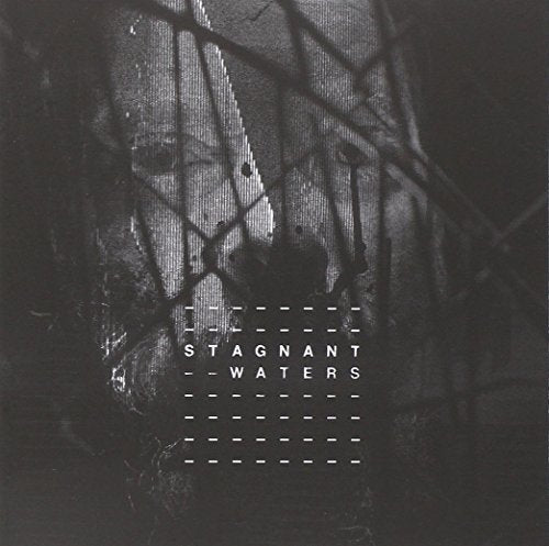 "Album cover with dark, grainy image and 'Stagnant Waters' text in white dashed lines."